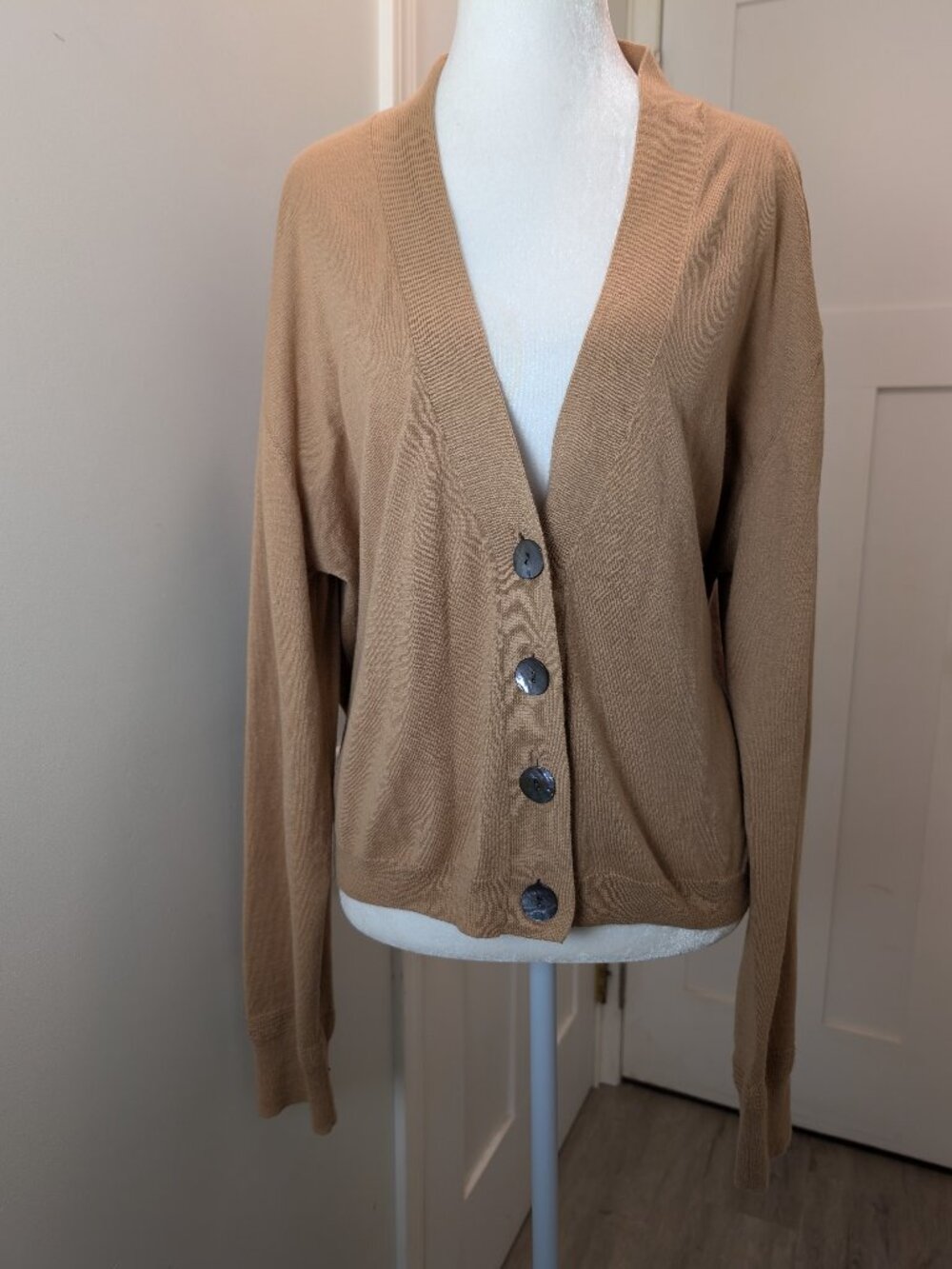 Crush Light Brown Cardigan Cotton Silk Cashmere Blend One Size